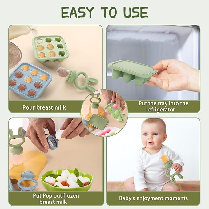 Easter Bunny Baby Breastmilk Popsicle Molds & Baby Fruit Feeder,Infant Food Freezer Tray Storage Containers, Silicone Teething Pacifier Feeder and Teether for Babies,Silicone Feeder