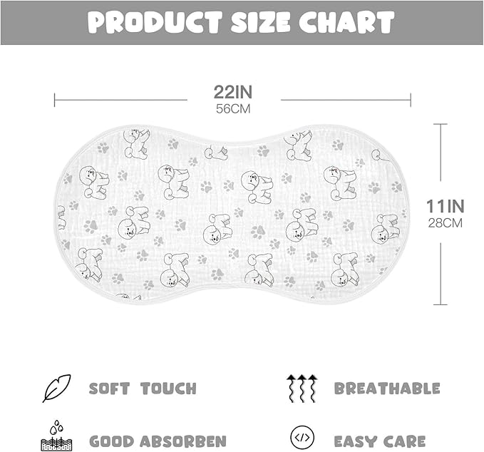 Qinllo 4 Pack Muslin Burp Cloths Cute Bichon Dog White Cotton Baby Burp Cloths Extra Absorbent and Soft Spit Up Rags for Newborn Babies 22x11 Inch