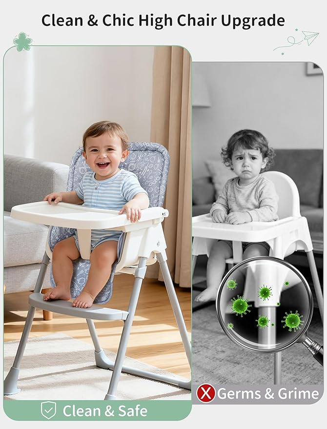 Baby High Chair Cover, Machine Washable High Chair Cushion Pad, Waterproof & Soft, Fits 3-5 Point Harness Chairs, High Chair Replacement Cover for Home & Restaurant Use Grey
