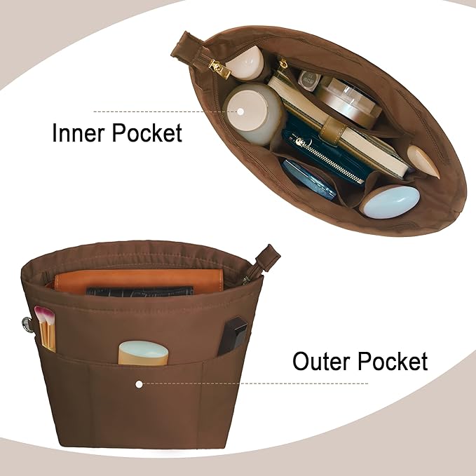 Vercord Purse Insert Organizers for Petite Tote Bag Organizer Insert Inside Handbag Shaper with Zipper Coffee