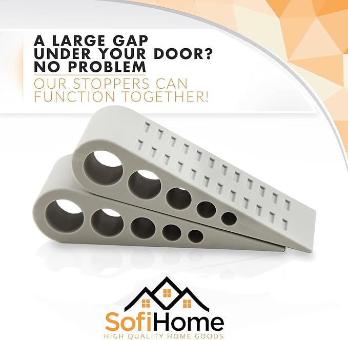 Door Stopper 6 Pack [1.3" high] - Bonus Holders - SofiHome Premium Heavy Duty Door Stop Rubber Wedge with Decorative Holder - Ideal for Large & Small Door Gaps - The Improved (6, Gray)
