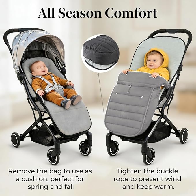 2 in 1 Baby Stroller Cushion Bunting Bag Removable Windproof Footmuff Toddler Warm Pushchair Seat Mat Cushion Outdoor Thicken Cushion Kids Warm Leg Protector Bag Stroller Liner