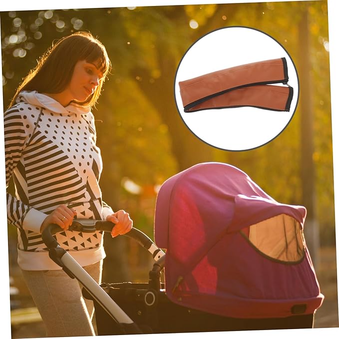 MERRYHAPY Leather Stroller Handle Cover with Zipper Universal Baby Stroller Handlebar Gloves Sleeve Easy to Clean Protective Handle Wrap for Prams 20.5In Length
