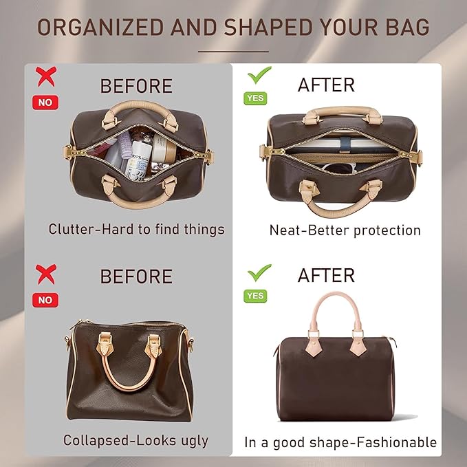 Doxo Purse Organizer Insert & Base Shaper 2pc Set, Felt Handbag Bag Fit LV Speedy & Neverfull More (L-Red)