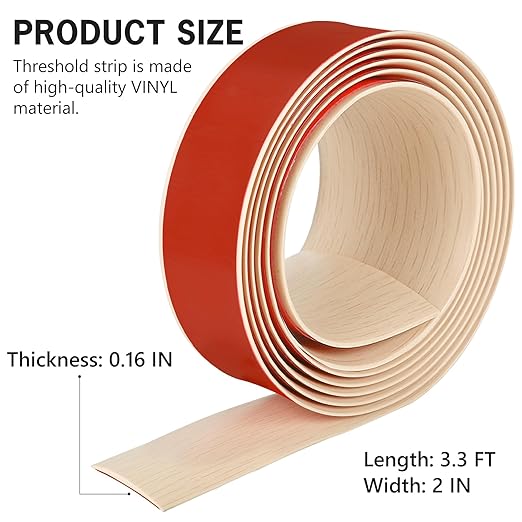 3.3Ft Floor Transition Strip Self Adhesive Vinyl Cover Floor Strip Flat Divider Transition Strip Wood Grain Design for Laminate Floor Gaps and Doorway Transitions (3.3Ft x 2 Inch, Beige)