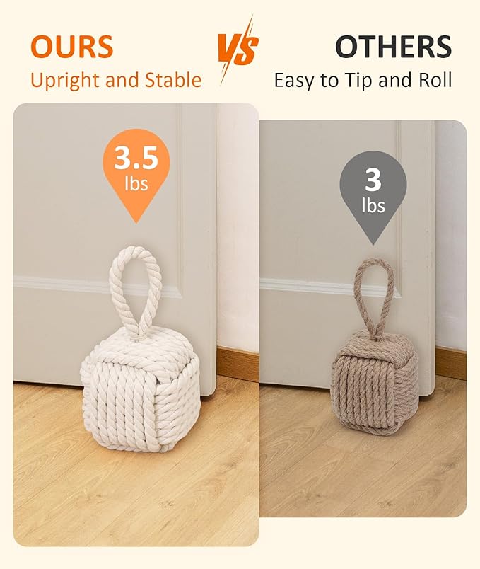 Decorative Door Stoppers for Standard Interior Doors - Cute Rope Knot Design, Weighted Doorstop for Home & School, Beige