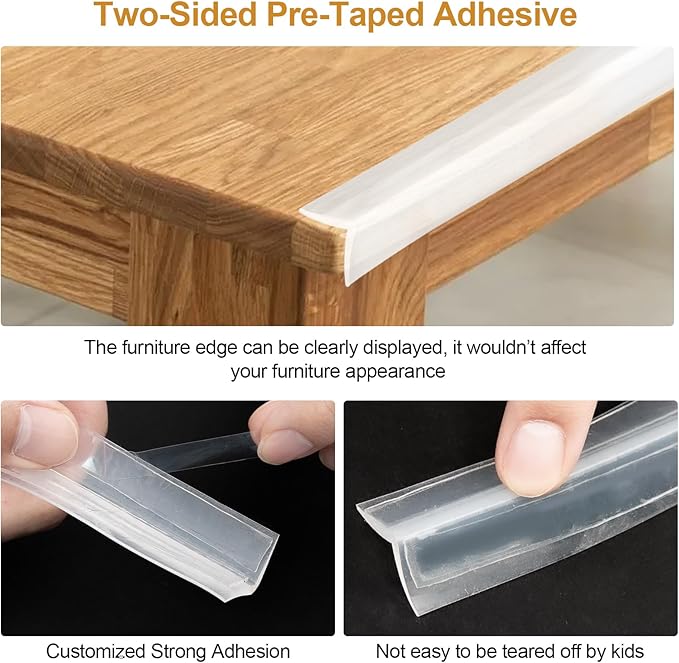 Baby Countertop Edge Protector, Clear Table Corner Guards for Baby Proofing, Pre-Taped Adhesive Soft Bumper for Kids Safety, Silicone Edge Protector fit Wall Furniture Edge Bumper - Food Grade (2Pack)