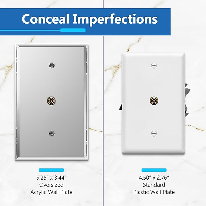 LIDER Reflective Acrylic 0.406" Diameter Hole Phone Cable Wall Plate, Mirrored Cable Plate, Acrylic Glass, Oversized 1-Gang 5.25" x 3.44", LWP-41O-ASV5P, Silver