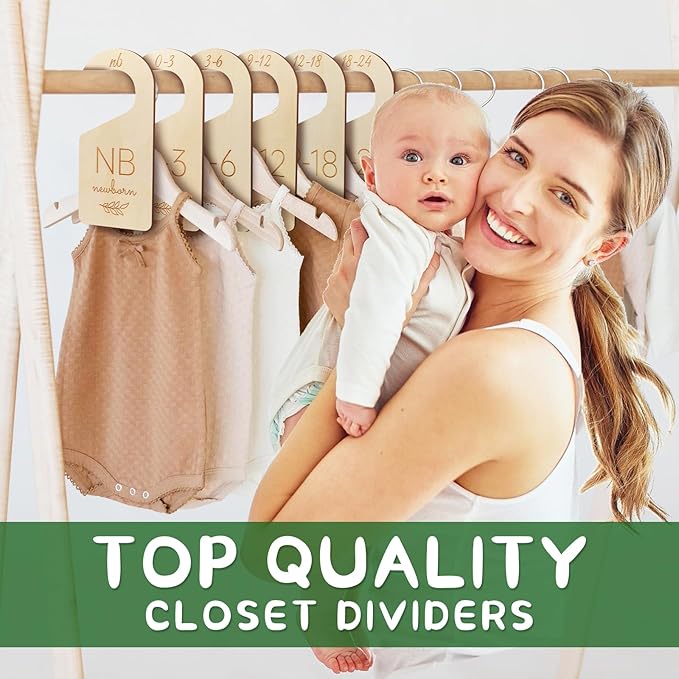 Baby Closet Dividers for Clothes Organizer - Wooden Baby Clothes Size Dividers from Newborn to Toddler, Double-Sided Gender Neutral Baby Clothes Dividers