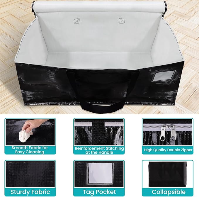 Extra Large Moving Boxes-Moving Bags with Zipper, Carrying Handles and Tag Pocket-Moving Supplies for Space Saving-Totes for Storage - for moving, Storage, Camping and Travel 125L-2 Pack