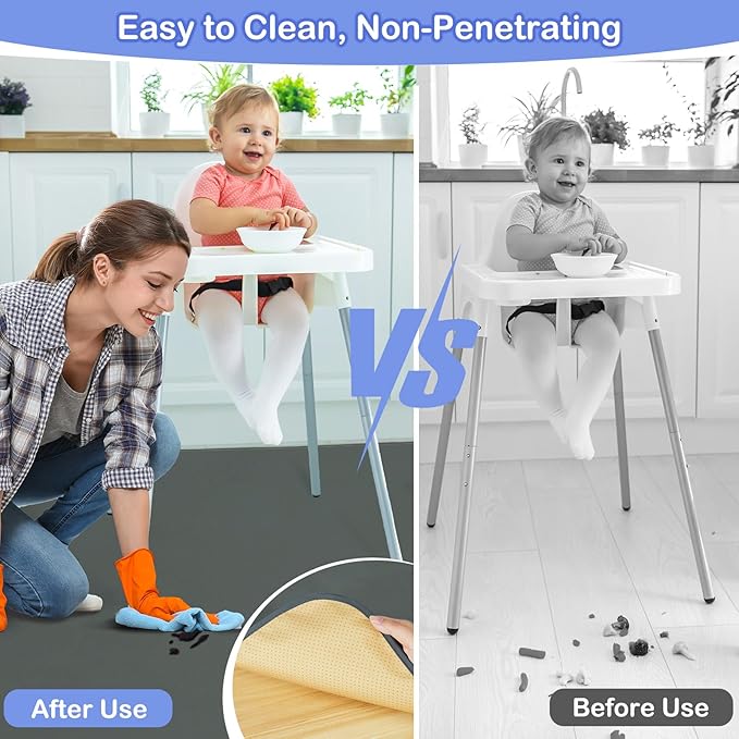 Basumee Splat Mat High Chair Mat Waterproof Baby Play Splat Mat for Under High Chair Food Catcher Highchair Mat for Floor Non Slip Bottom, Gray, 51x51 Inches
