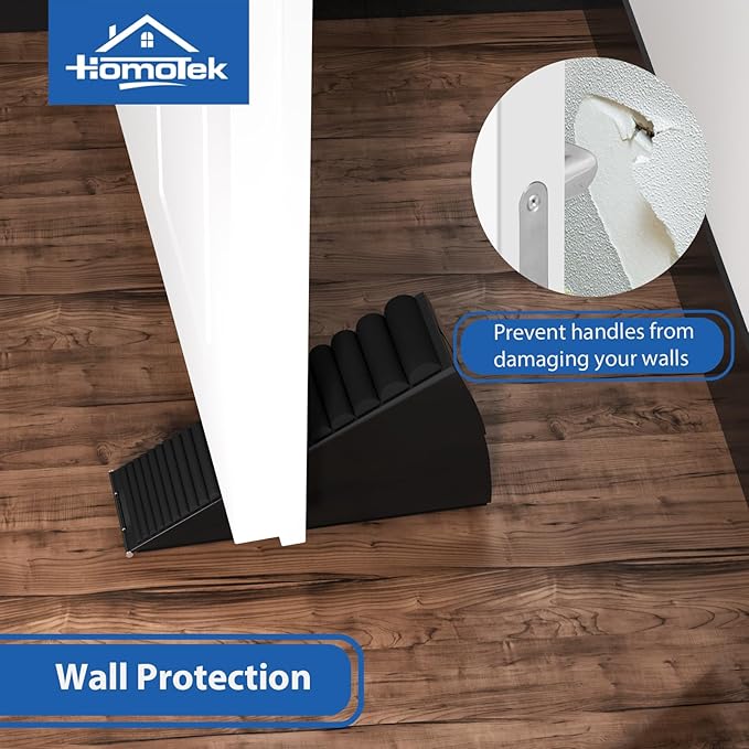 HOMOTEK Adjustable Tall Wedge Door Stopper, Heavy Duty Higher Door Stopper for Bottom of Door, Large Stainless Steel Door Stop Spring Non-Slip Rubber, Suit for Door Clearance of 0.2"-3", Black 2Pack