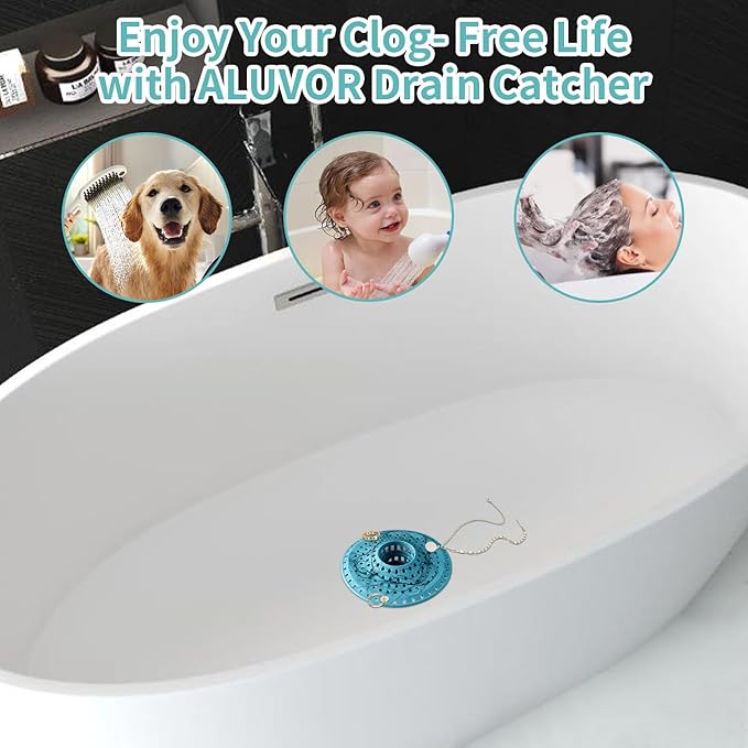 Aluvor Shower Hair Drain Catcher, Silicone Bathtub Drain Hair Catcher Strainer, All-in-one Tub Hair Catcher Drain Protector for 1.48'' to 1.76'' Regular Drains, 3PCS/Light Blue