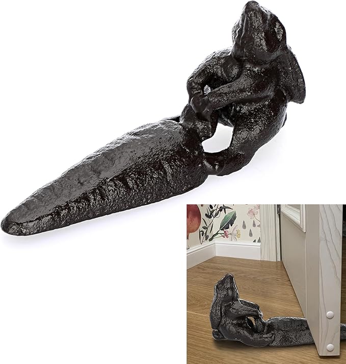 Sumnacon Cast Iron Door Stop Heavy Duty Rustic Door Stopper Avoid Drilling Hole, Vintage Iron Door Wedge on Floor Surface for Home Office Commercial Industrial, Bunny with Carrot