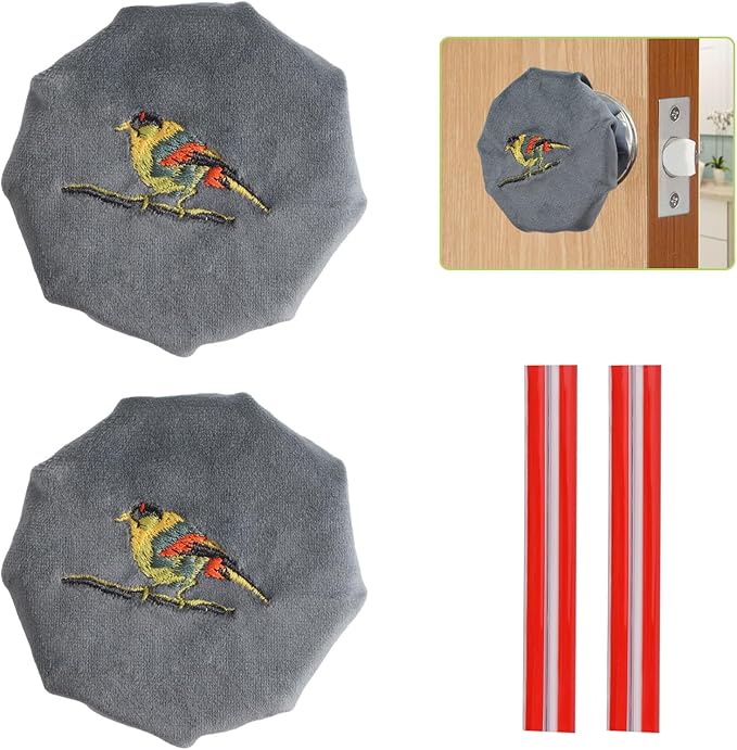 Round Door Handle Cover, 2Pcs Washable Soft Velvet Glove for Door Handle Anti-Static Door Knob Protector with Anti-Collision Strip(Gray Brid)