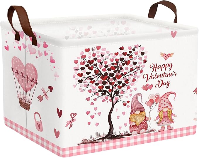 ASKETAM Valentine's Day Basket Gift for Empty Cute Heart Large Storage Bin for Kid and Baby Room Décor (Pink Dwarf Love Tree Hot Air Balloon)