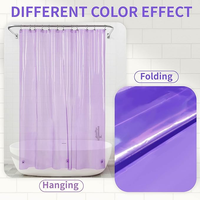 Barossa Design Extra Long Shower Curtain Liner with 3 Magnets - 72" x 84" XL, Waterproof PEVA Lightweight Shower Liner for Bathroom, PVC Free, Metal Grommets - Clear Lavender, 72x84