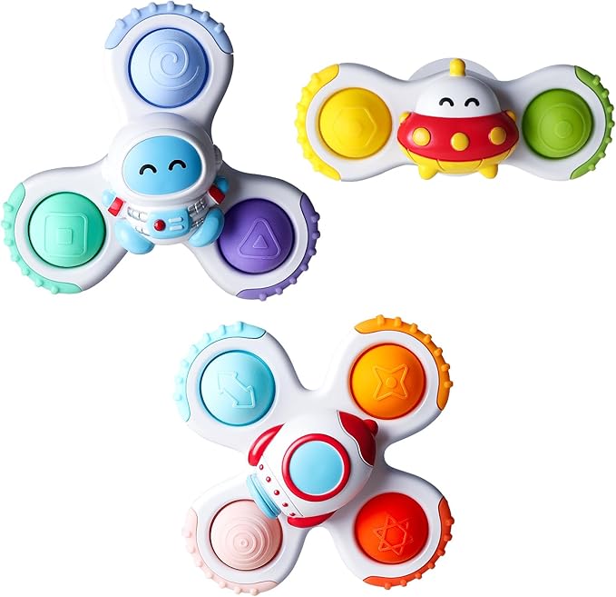Baby Suction Cup Spinner Travel Toys for Kids Ages 1-3, Fidget Spinner Toys for 1 Year Old Boy Girl 12 Months, Sensory Bath Toy for Toddlers Infants Birthday