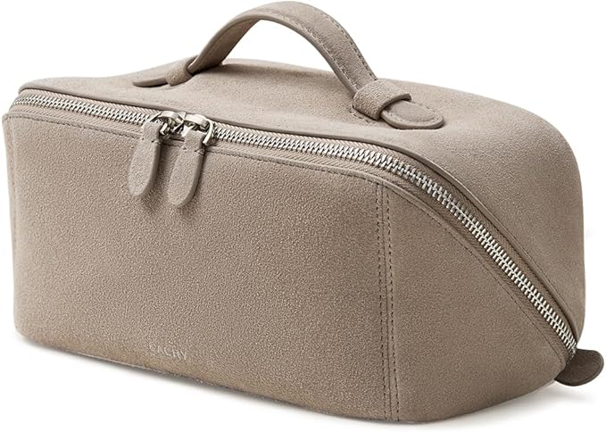 EACHY Travel Makeup Bag, Large Capacity Cosmetic Bag for Women, Waterproof PU Leather, Flat Open Portable Toiletry Bag for Skincare, Brushes & Travel Essentials