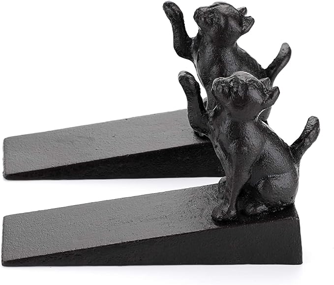 Sumnacon 2 Pcs Cast Iron Cute Cat Door Stops - Heavy Duty Rustic Door Stoppers Avoid Drilling Holes, Vintage Metal Door Wedges on All Floor Surfaces for Home Office Commercial Industrial