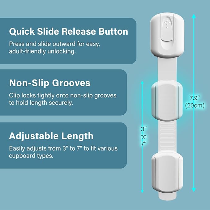 Heart of Tafiti Child Safety Cabinet Locks - (6 Pack) Baby Proofing Latches, Cabinet Drawer Baby Safety Locks, Multifunction, Strong Adhesive Tapes Included, Easy to Use, No Tools Needed.