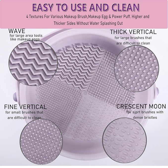 3 in 1 Brush Cleaning Mat with Brush Drying Holder, Silicone Makeup Brush Cleaner Mat Make Up Brush Cleaning Bowl Cosmetic Brush Washing Tool for Makeup Brush, Sponge, Powder Puff (Khaki)