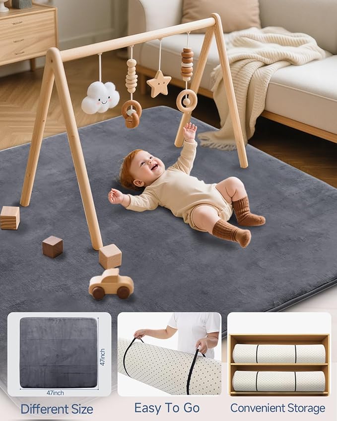 Thick Baby Play Mat for Floor,Padded Foam 47x47 Playpen Mat,Ultra Soft Support & Plush Feel Nursery Rug,Non Slip for Toddler,Infants,Kids Play,Yoga,Baby Crawling,Tummy Time (Dark Grey)
