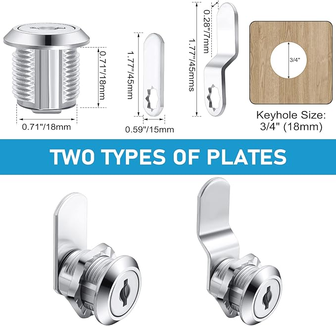 Kenning 24 Sets Cabinet Locks with Keys for Secure Drawer Mailbox RV Storage Box Replacement Lock, Zinc Alloy(5/8'' Cylinder Length, 0.4'' Max Panel Thickness)