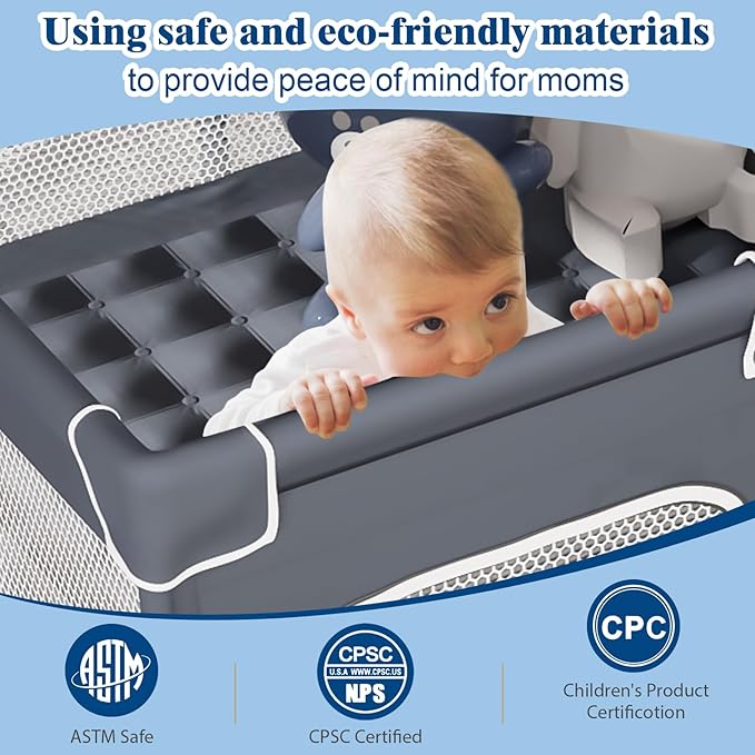 Jixrolyn Baby Playpen 50"x50", Sturdy Safety Baby Fence Play Area with Soft Breathable Mesh, Anti-Slip Base, Play Pen for Toddlers 1-3