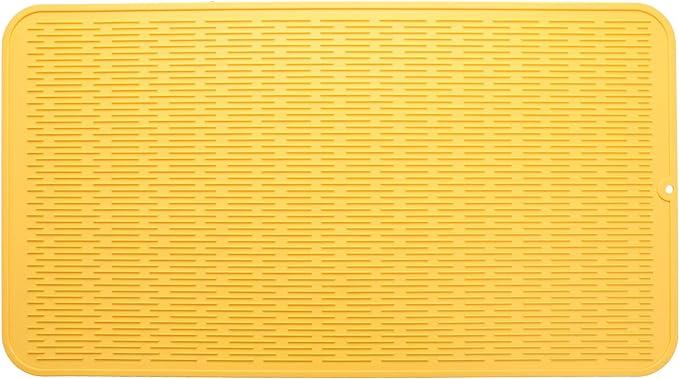 MicoYang Silicone Dish Drying Mat for Multiple Usage,Easy clean,Eco-friendly,Heat-resistant Silicone Mat for Kitchen Counter or Sink,Refrigerator or Drawer Liner Yellow 4XL 32 inches x 18 inches