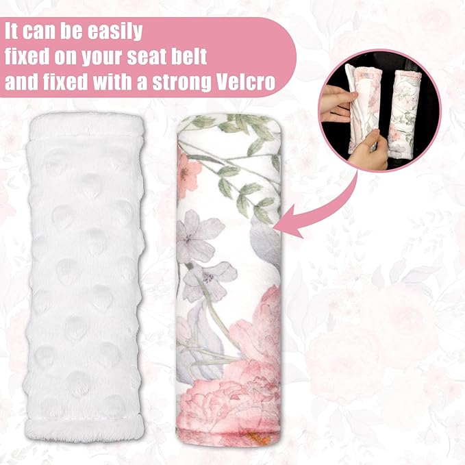 Car Seat Strap Pads for Baby Kids, HNHUAMING Ultra Soft Pink Carseat Straps Shoulder Covers, 2 Pack Infant Seat Belt Cover Pad for Baby Car Seats/Strollers/High Chair/Pushchair, Floral