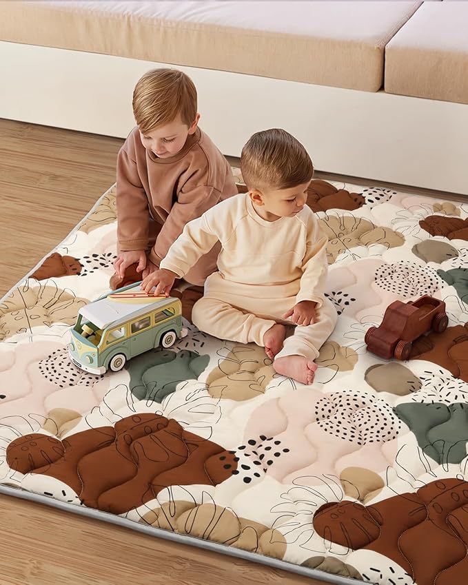 Blissful Diary Baby Play Mats for Floor, 72x48 Inch Extra Thicker & Large Soft Cushioning Foam Playmats for Babies and Toddlers, Foldable Washable Baby Crawling Mat for Playpen, Boho Design