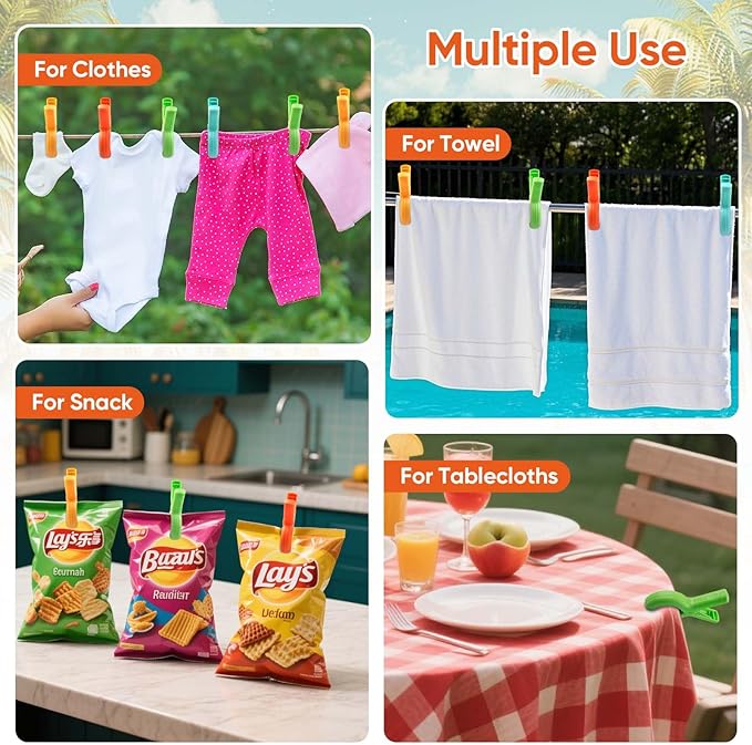 8 Pack Beach Towel Clips for Beach Chairs - Jumbo Size Beach Chair Clips for Pool Lounge Chairs, Cruise Essentials, Securely Hold Beach Towels, Blankets, Tent, Travel Vacation Must Have