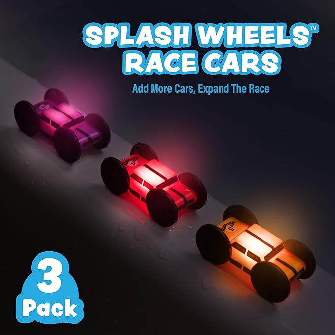 Tub Works® Splash Wheels™ Race Car Light Up Bath Toys, 3 Pack | Water-Activated Light Up Toys Flash & Change Color | Expansion Bath Cars for Bathtime Raceway Car Ramp | Fun Toddler & Kids Bath Toys