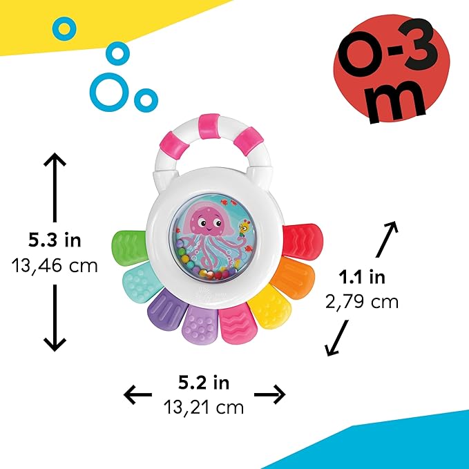 Baby Einstein Ocean Explorers Sensational Janet Sensory Rattle & Teether, Ages 0+ Months, Pink Jellyfish