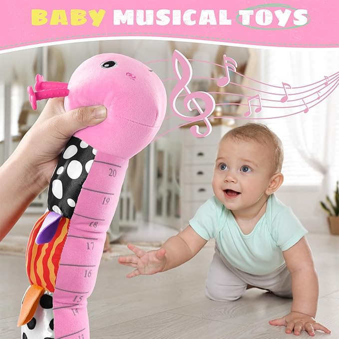 Baby Toys 6-12 Months Music Caterpillar,Stuffed Animals Infant Toys 0-3-6 Months,Baby Sensory Toys Tummy Time with Crinkle Rattle Teething Toys for Newborn Boys Girls Gifts Birthday|Rose Pink