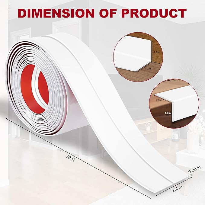 2.4 Inch x 30 Feet Wall Corner Protector Peel and Stick Corner Trim Molding Strip Self Adhesive Wall Edge Protectors Guards for Edge Ceiling, White