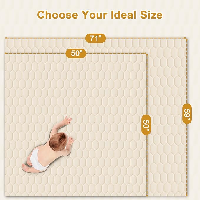 TINYHARBO Premium Foam Baby Play Mat 71" x 59" with Removable Cover, Extra Thick Padding Playpen Mat, Non-Slip Floor Mat, Stylish & Easy to Clean for Crawling Baby, Infants & Toddlers, Beige