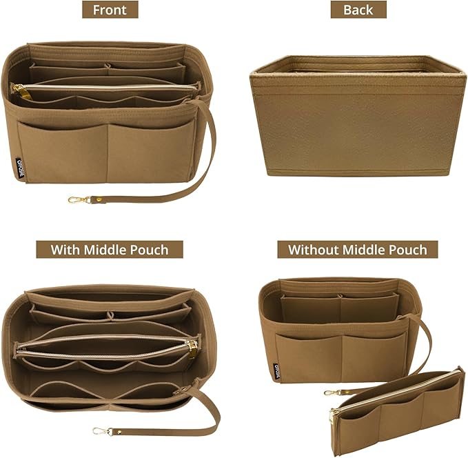 OPPOSHE Purse Organizer Insert for Handbags, Softened Felt Bag Insert Organizer for Tote, Compatible with LV, Coach, MK, Kate Spade, Goyard, Longchamp (Brown, X-Large)