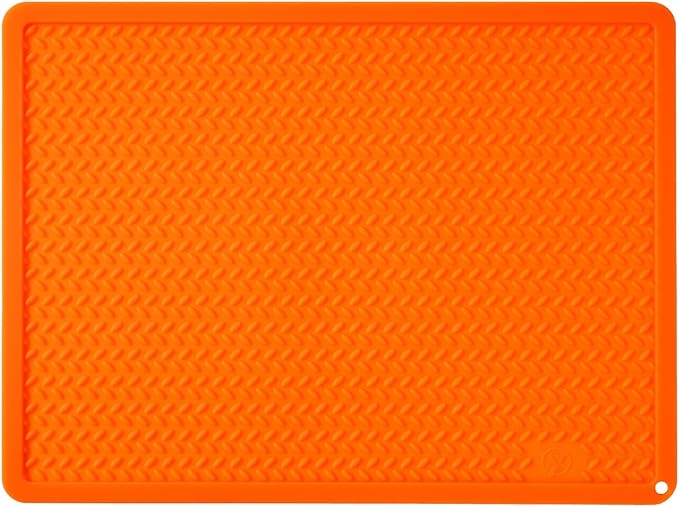 Silicone Drying Mat & Heat Resistant Mat for Kitchen Counter, Non-Slip Dishwasher Safe, Raised Edge for Dishes Bottles Sink (25.5x17.7in, Orange)