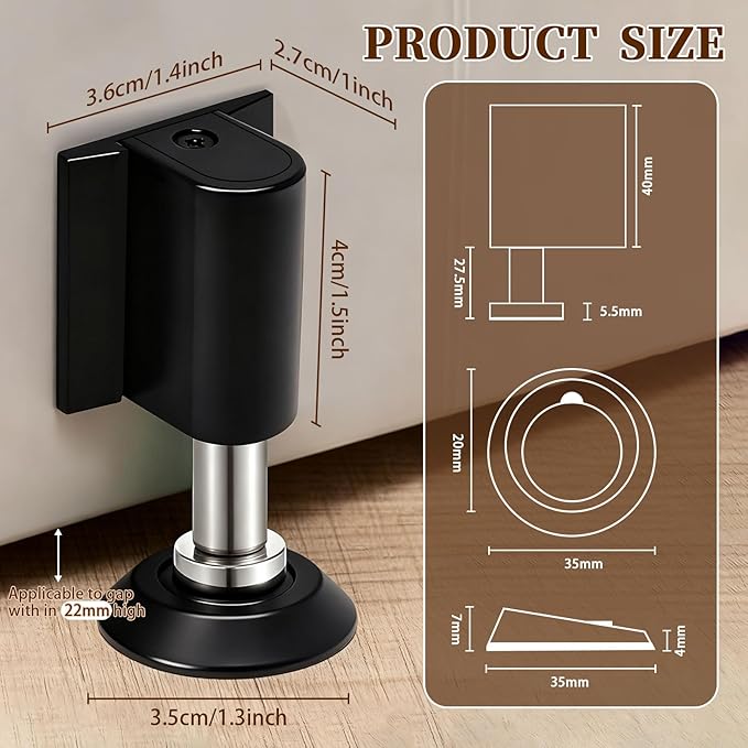 2026 New Magnetic Door Wedge Stopper No Drill Invisible Heavy Duty Zinc Alloy Door Wall Protector Wide Compatibility Bottom of Door Keep Doors Open Black Durable Easy Installation