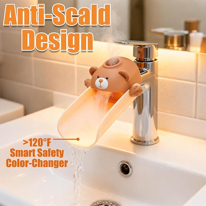 Skyroku Toddler Faucet Extender & Blue Bathtub Spout Cover, Sink Extender with Temperature Sensor for Bathroom Sinks, Kitchen, Bathtubs, Bundle and Save! (BrownGrey)