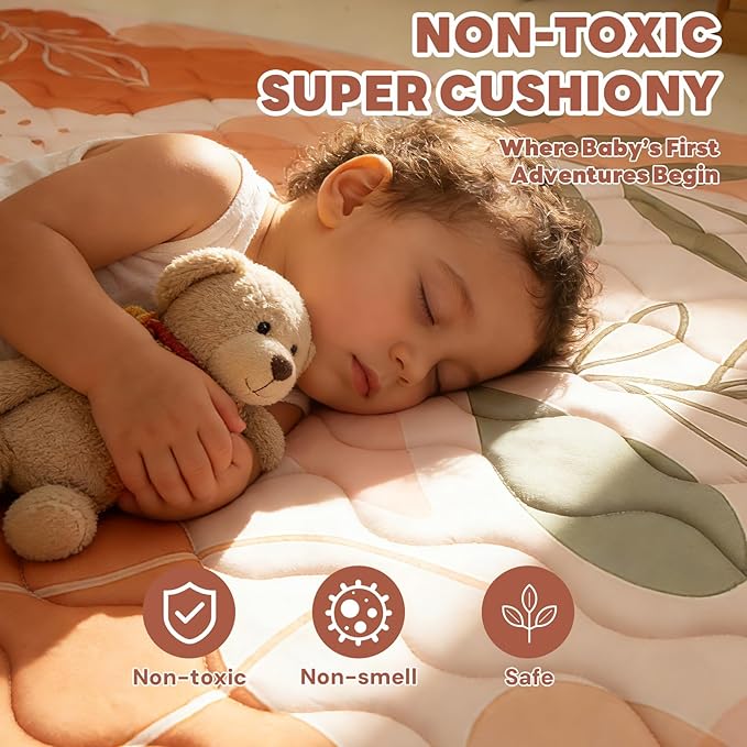 Baby Play Mat for Floor, 50'' x 50'' Thicken Foam Soft Padded for Baby, Playpen Mat for Toddlers Infant Kids, Machine Washable, Non-Slip Bottom Safe for Crawling (Stone)