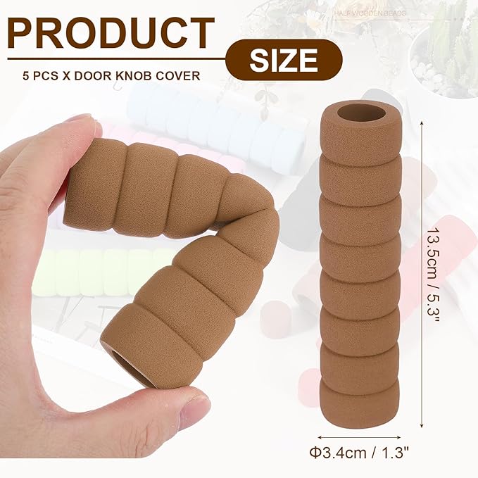 uxcell 5 Pcs Door Knob Cover, Safety Door Handle Protector Covers Anti-Collision Soft Spiral Door Knob Covers Foam Door Pull Cover for Bedrooms Bathrooms Offices Doors, Wooden