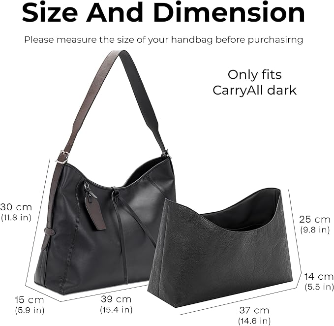 Handbag Organizer Insert for LV CarryAll Dark Vibe MM, Custom Fit Inside Premium Matte Black Lightweight Purse Insert with Cup Holder Accessories