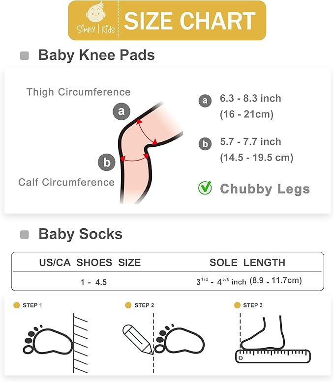 Simply Kids Anti-Slip Baby Knee Pads and Socks Set for Crawling and Walking (6 Pairs, 6-18 Months) Infant Toddler Boy Girl