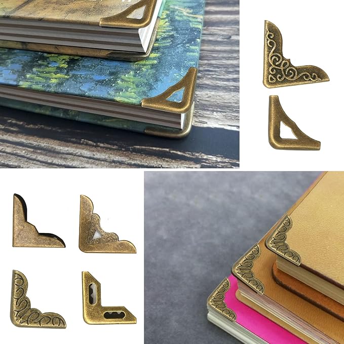 96PCS Metal Book Corner Protector, 24 Styles Iron Guard Edge Cover, Vintage Metal Decorative Cover Pad, for School Book Album Scrapbook Notebook, Desk Jewelry Case Box Gifts (Package A)
