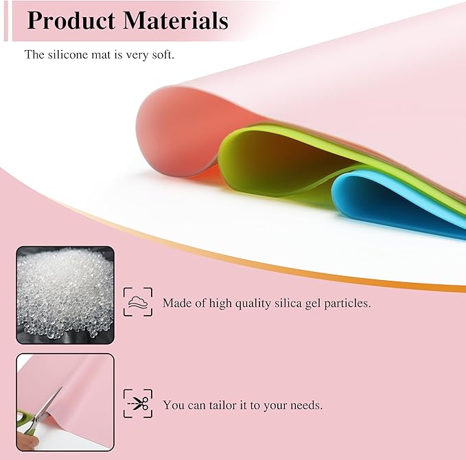 3Pcs 15.7"x 11.8"x 0.03" Pink Silicone Mat, Silicone Mats, Silicone Placemats for Kitchen Counter, Jewelry, Paiting
