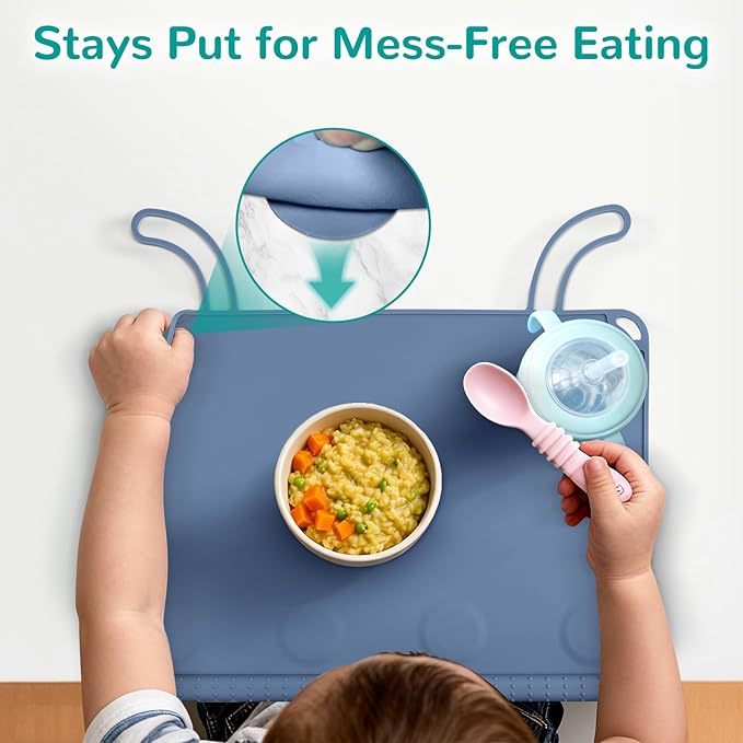 DZDOV Silicone Placemat for Baby Self-Eating: Dishwasher Safe & Non-Slip for Dining Table - Table Mat for Baby 8-18 Months