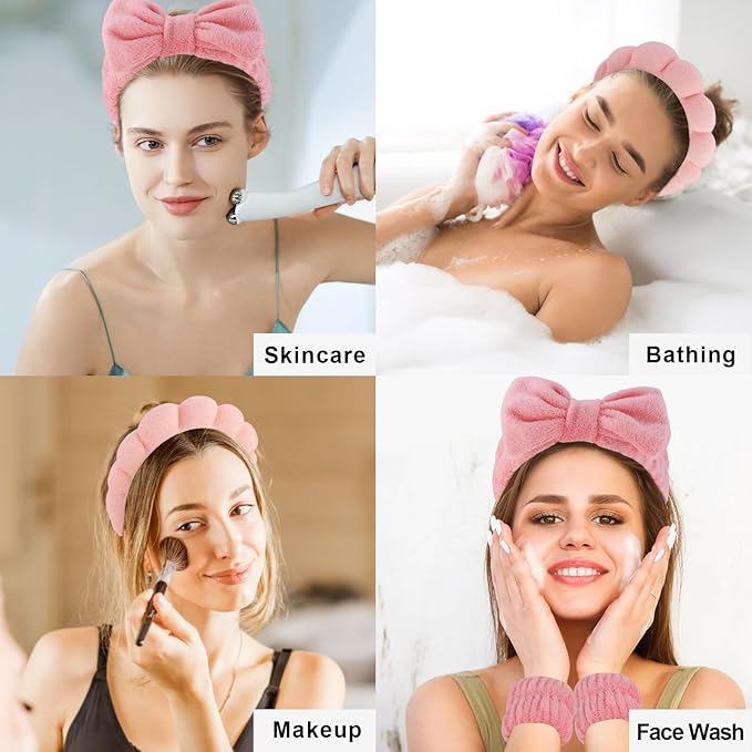 Canitor Spa Headband Wrist Bands Set with Hair Clips Skincare for Washing Face Skin Care Puffy Makeup Headband Preppy Teen Girl Gifts Cute Trendy Stuff Hair Accessories for Women